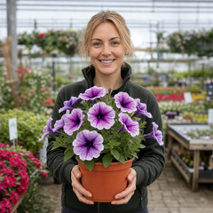 1 Large Plant - Petunia Sanguna Mega Purple Vein, Outdoor Garden Ready, 2L Pot