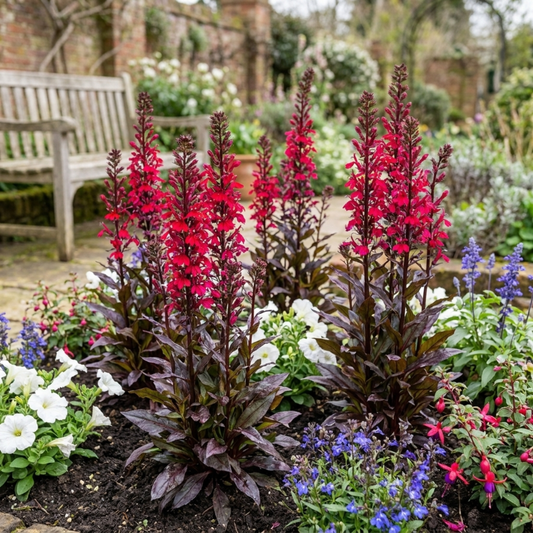 Lobelia Starship Bronze Leaf Upright Hardy Perennial Plants, Garden Ready, 1 Litre Root Ball