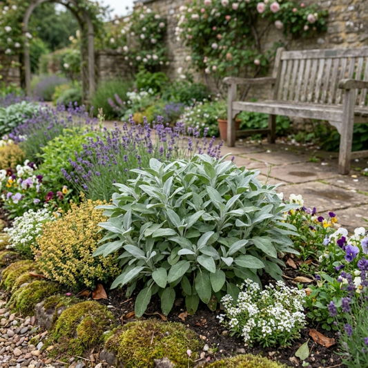 Salvia officinalis ‘Berggarten’ Sage Herb Plants, Hardy Perennial Culinary Herb, Outdoor Garden Ready, 1 Litre Root-Ball