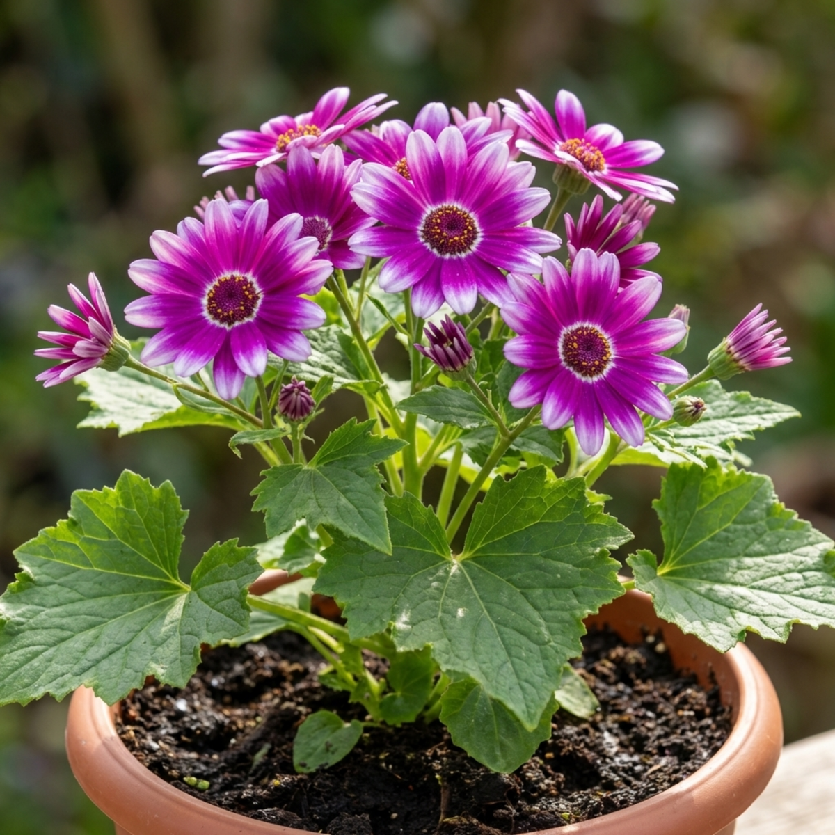 Senetti Magenta Bicolour Pericallis Plant, Vibrant Summer Bedding Flowers, 17cm Root-Ball