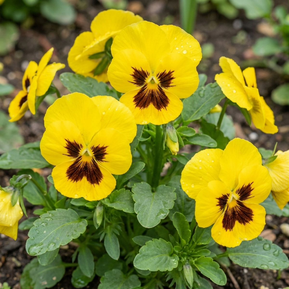 Pansy Cats Plus Yellow Plants, Hardy Garden Ready Spring & Autumn Bedding Flowers, 1 Litre Root Ball