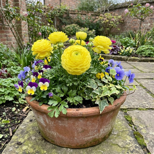 Ranunculus Vortex Lemonade Persian Buttercup Plants, Hardy Yellow Perennials, Spring & Autumn Flowering, Outdoor Garden Ready, 1 Litre Root-Ball