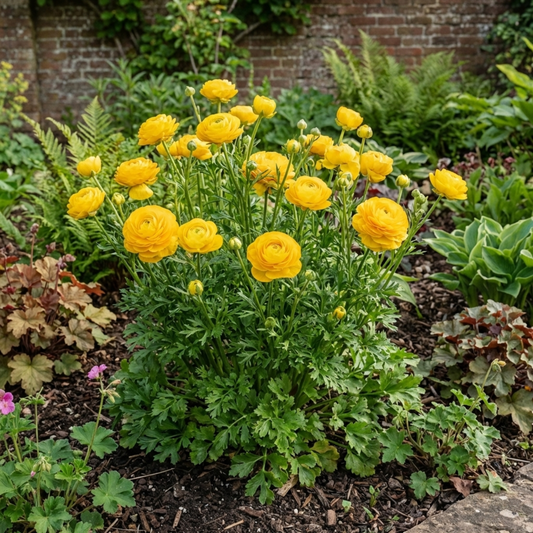 Ranunculus Vortex Golden Yellow Persian Buttercup Plant, Hardy Spring Flowering, 2Ltr Root-Ball