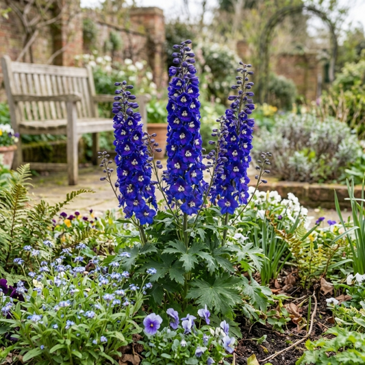 Set of 3 or 6 Delphinium Dark Blue White Bee Hardy Perennial Plants, Tall Cottage Garden Flowers, Outdoor Garden Ready, 1 Litre Root-Ball