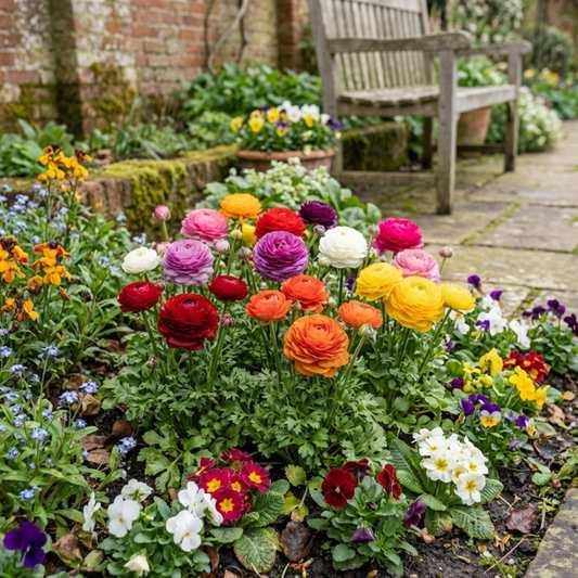 Ranunculus Growers Colour Mix Plants, Persian Buttercup, Spring Flowering, Outdoor Garden Ready, 1 Litre Root-Ball