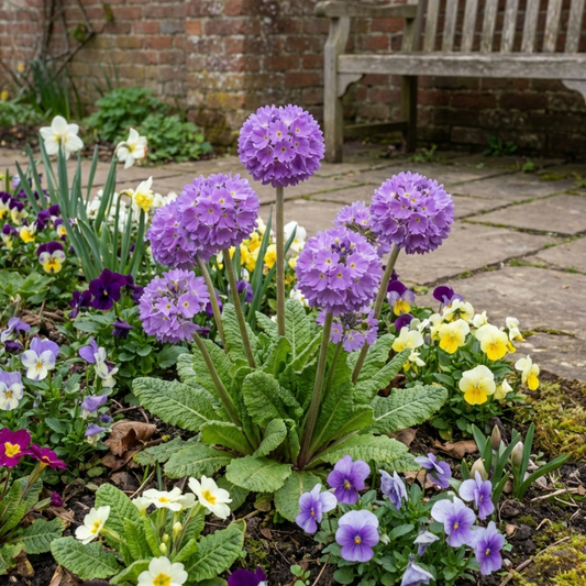 Primula Denticulata Lilac Drumstick Primrose Plants, Hardy Perennial, Bee Friendly Spring Flowering, Outdoor Garden Ready, 1 Litre Root-Ball