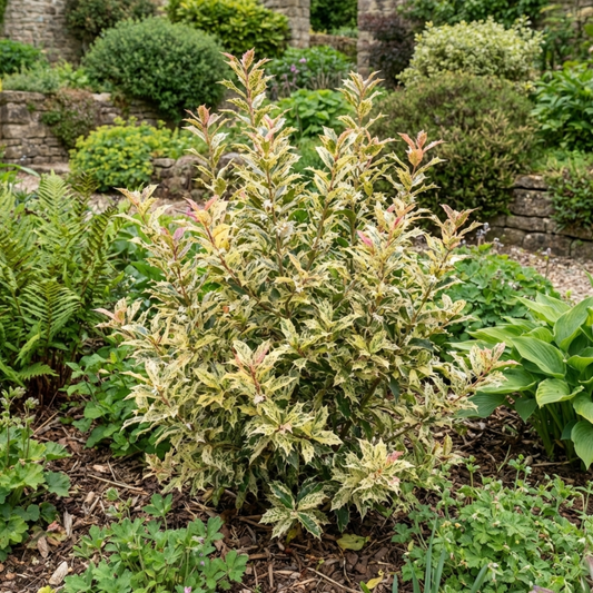 Osmanthus Goshiki Variegated Evergreen Shrub, Hardy Outdoor Garden Ready, 19cm Root-Ball