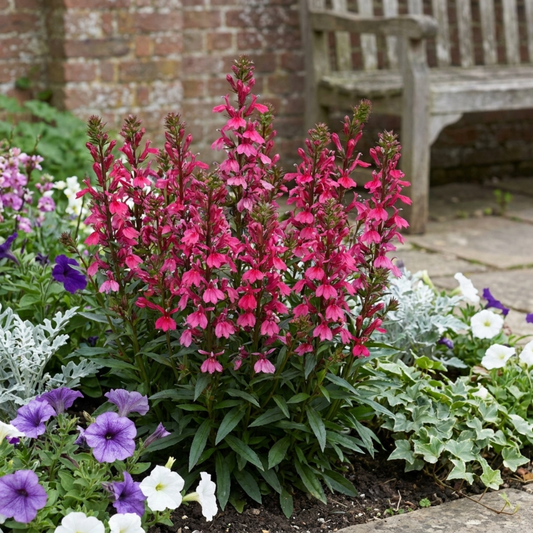 Lobelia Starship Deep Rose Upright Hardy Perennial Plants, Summer Garden Ready, 1 Litre Root Ball