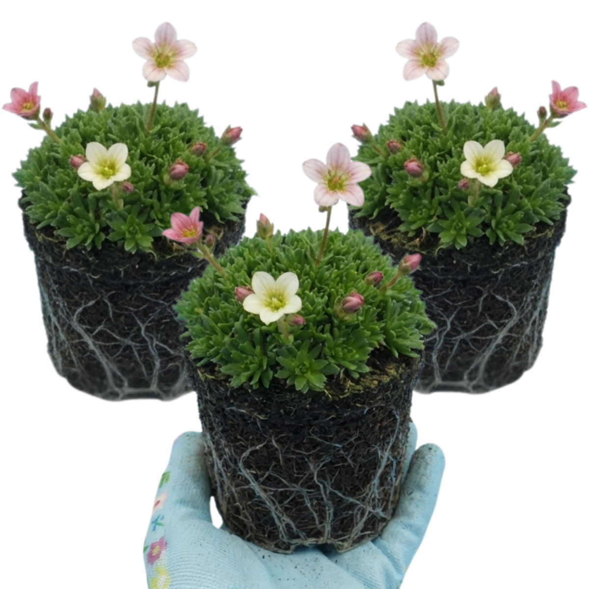 Saxifrage Ice Colours Appleblossom Plants, Hardy Alpine Rock Garden Perennial, Outdoor Garden Ready, 1 Litre Root-Ball