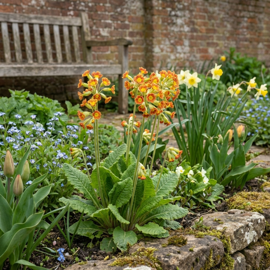 Primula veris Orange with Yellow Hardy Perennial Plants, Spring Flowering, Outdoor Garden Ready, 11cm Root-Ball