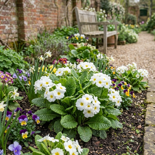 Primula Little Queen White Hardy Perennial Plants, Spring Flowering, Outdoor Garden Ready, 1 Litre Root-Ball
