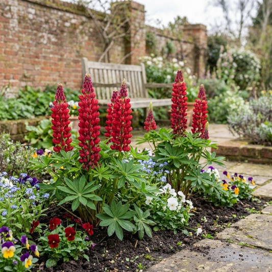 Lupin Legendary Red Hardy Perennial Plants, Summer Flowering, Bee Friendly Lupins, Outdoor Garden Ready, 1 Litre Root-Ball