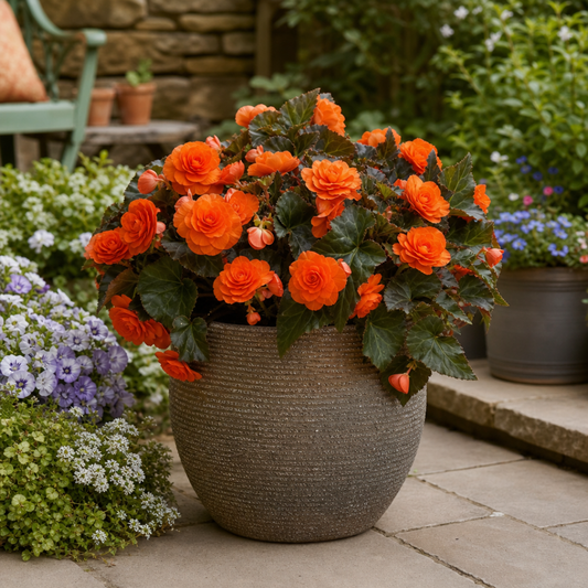 1 Large Plant - Begonia Non Stop Mocca Deep Orange, Outdoor Garden Ready, 5L Pot