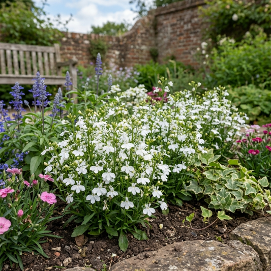 Set of 3 or 6 Lobelia Upright Sweet Springs White Flowering Plants, Summer Flowering Bedding, Garden Ready, 10.5cm Root Ball