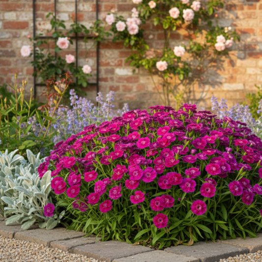 1 Spring–Summer Dianthus Flowering Plants – Dart Purple (Garden Pink). Outdoor Garden Ready Plants for Pots, Borders & Containers. Hardy, Compact & Easy to Grow. Supplied Fresh as a Large 2L Pot