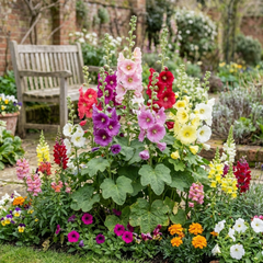 Hollyhock Growers Mix Hardy Cottage Garden Perennial Plants, Bee Friendly, Outdoor Garden Ready, 1 Litre Root-Ball