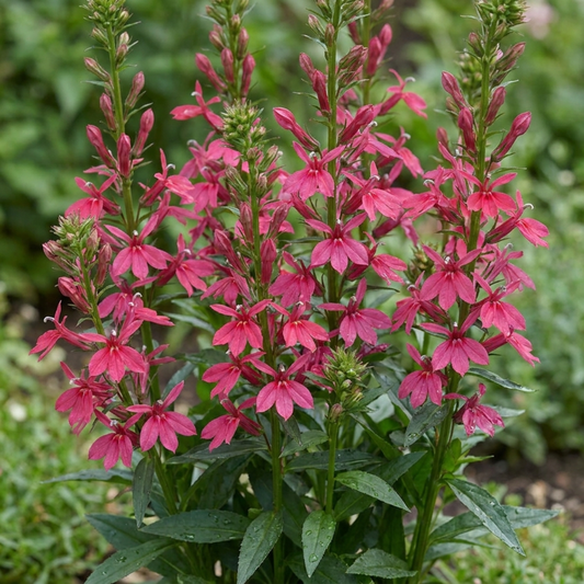Set of 3 or 6 Lobelia Starship Deep Rose Upright Hardy Perennial Plants, Summer Garden Ready, 1 Litre Root Ball