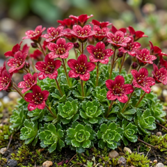 Saxifrage Ice Colours Red Plants, Hardy Alpine Perennial Rockery Ground Cover, Outdoor Garden Ready, 1 Litre Root-Ball