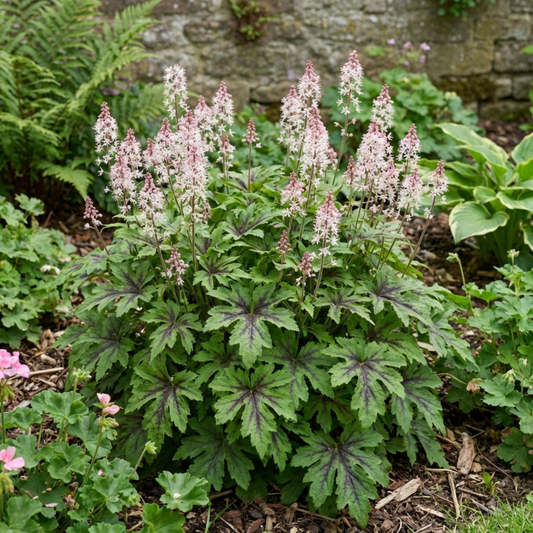 1 Tiarella Sugar and Spice Foam Flower, Hardy Shade Perennial Plant, 2 Litre Root-Ball