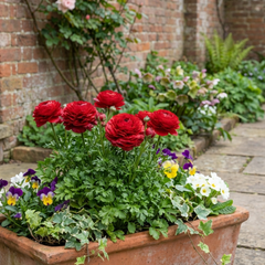 Ranunculus Vortex Red Persian Buttercup Plants, Spring & Autumn Flowering, Outdoor Garden Ready, 1 Litre Root-Ball