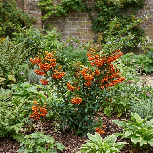 Pyracantha Orange Glow Firethorn Plant, Evergreen Fast Growing Climbing Hedge Shrub, 2L Root-Ball
