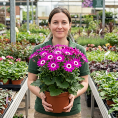 Senetti Pericallis Pop Magenta Live Plant, Outdoor Summer Bedding Flowers, 17cm Root-Ball