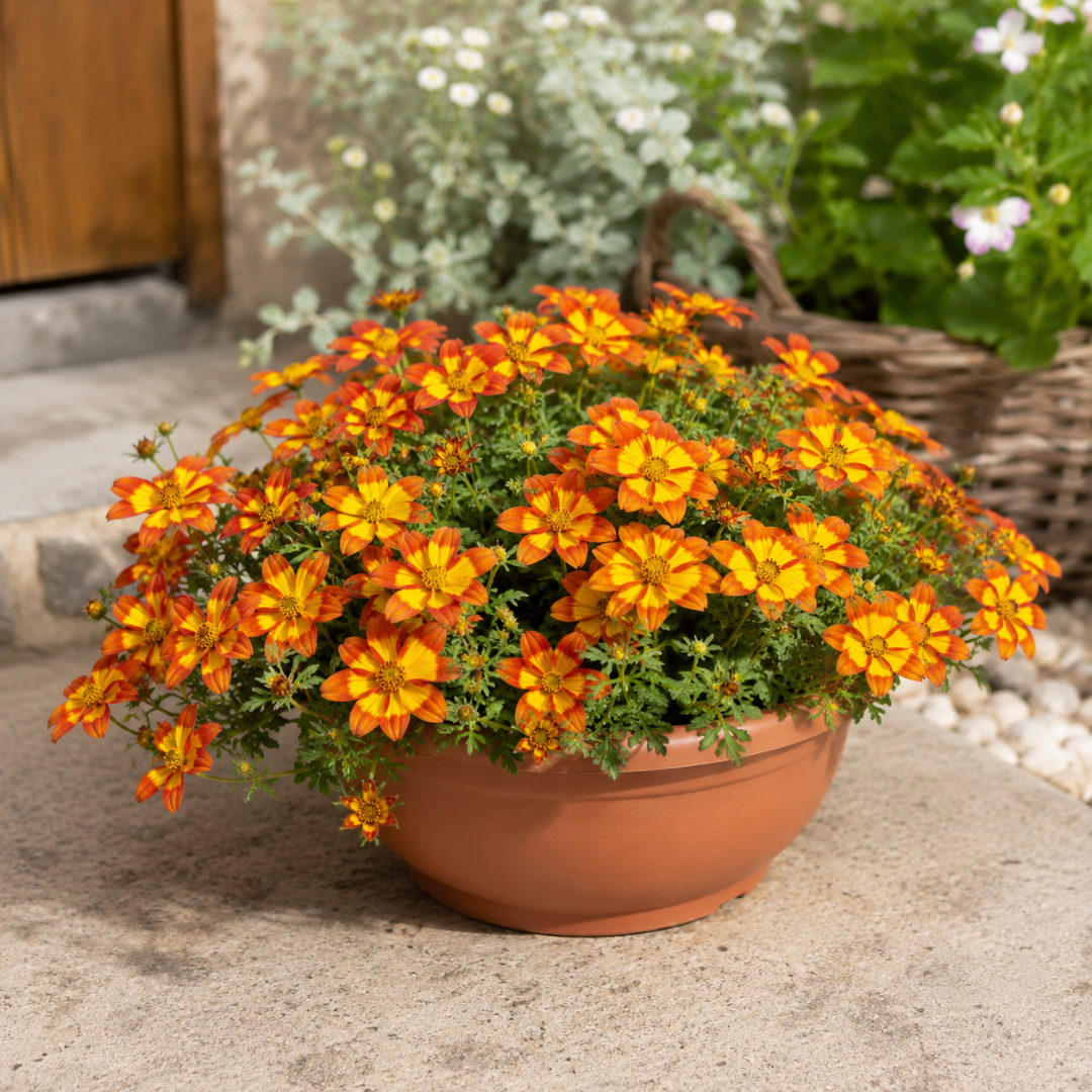 1 Bidens Taka Tuka Red Yellow Brush Trailing Plant, Bee Friendly Outdoor Summer Flowering, 21cm Root-ball