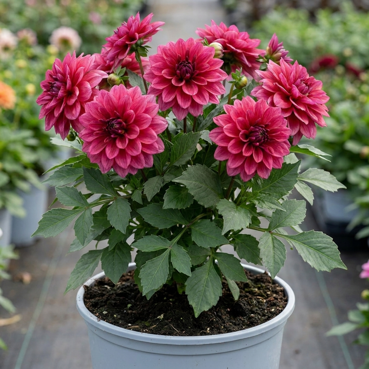 1 Dahlia Maggiore Deep Rose Live Plant, Summer Flowering Garden Ready, 3 Litre Root Ball