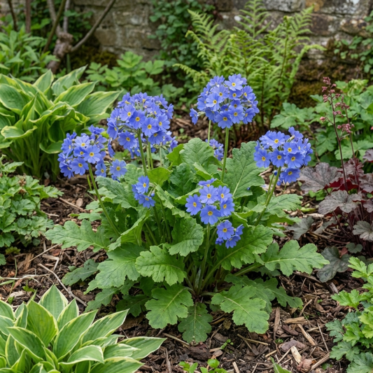 Primula Oakleaf Blue Perennial Plant, Hardy Spring Flowering Garden Ready, 2 Litre Root-Ball