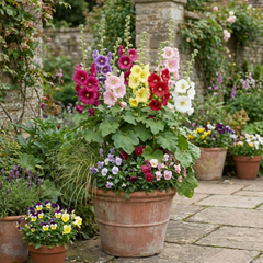Hollyhock Growers Mix Hardy Cottage Garden Perennial Plants, Bee Friendly, Outdoor Garden Ready, 1 Litre Root-Ball