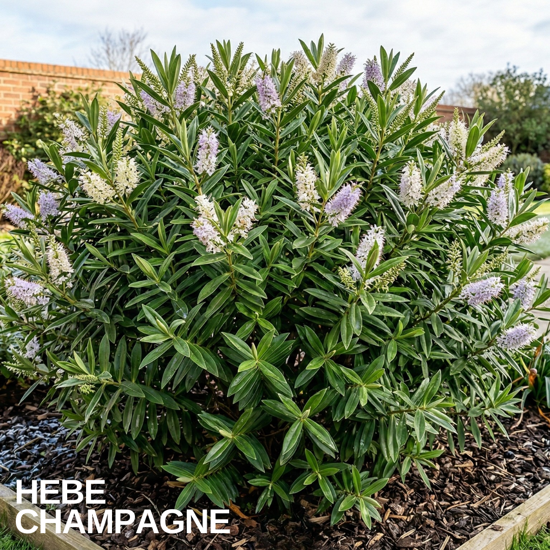 1 Large, Garden Ready Plant - Hebe Champagne (Shrubby Veronica), 17cm / 2L Pot