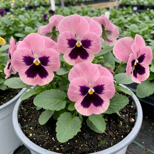 Hardy Pansy Plants Pink with Blotch, Garden Ready Spring & Autumn Flowering, 3Ltr Root Ball