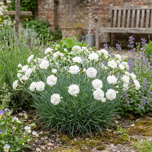 Set of 3 Large Plants - Dianthus Oscar White, Outdoor Garden Ready