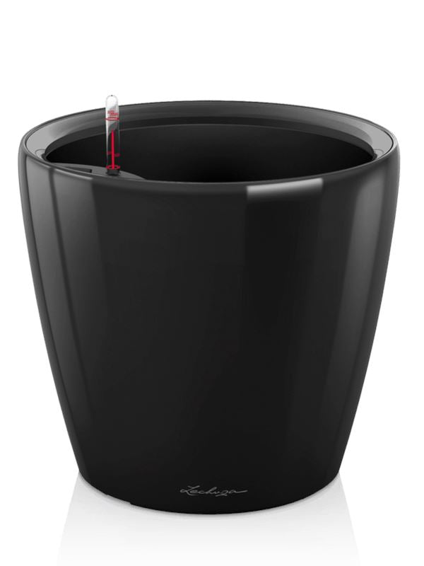 Lechuza Classico LS 28 Plant Pot 26cm Height 24cm Dia All Inclusive Set Black High Gloss Pots & Planters