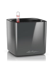 Lechuza Cube Glossy 14 Plant Pot 14cm Height 12cm Dia All Inclusive Set Anthracite High-gloss Pots & Planters