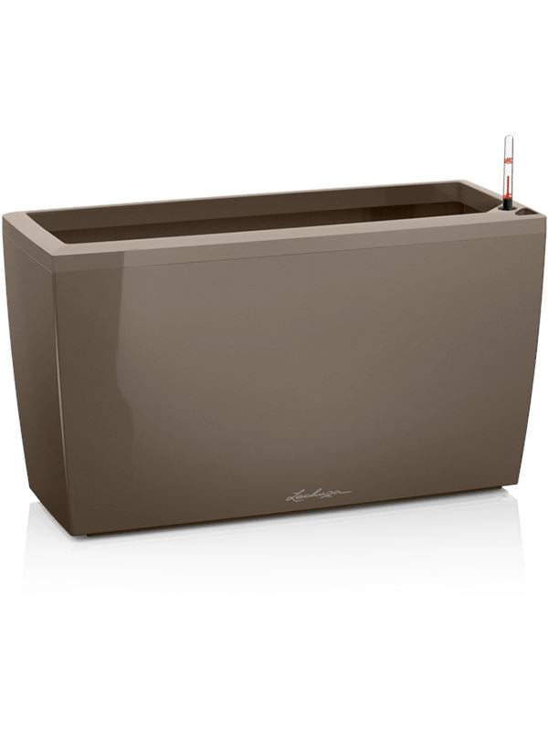 Lechuza Premium Cararo Plant Pot 43cm Height 23.5cm Dia All Inclusive Set Taupe High Gloss Pots & Planters