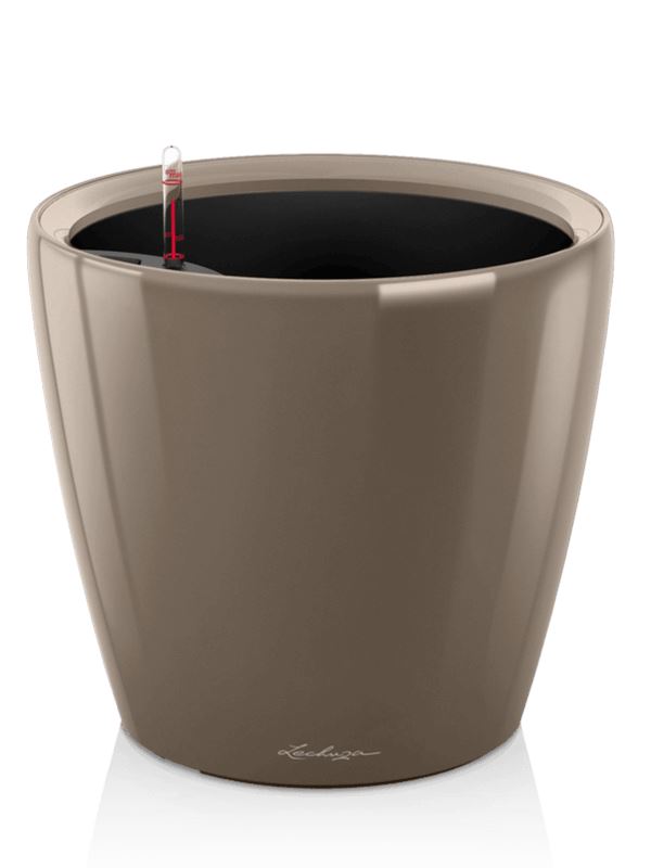 Lechuza Premium Classico LS 21 Plant Pot 20cm Height 18.5cm Dia All Inclusive Set Taupe High Gloss Pots & Planters