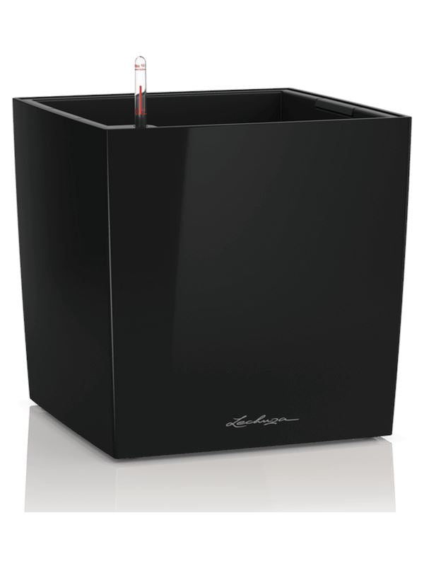 Lechuza Premium Cube 30 Plant Pot 30cm Height 25.5cm Dia All inclusive Set Black High Gloss Pots & Planters