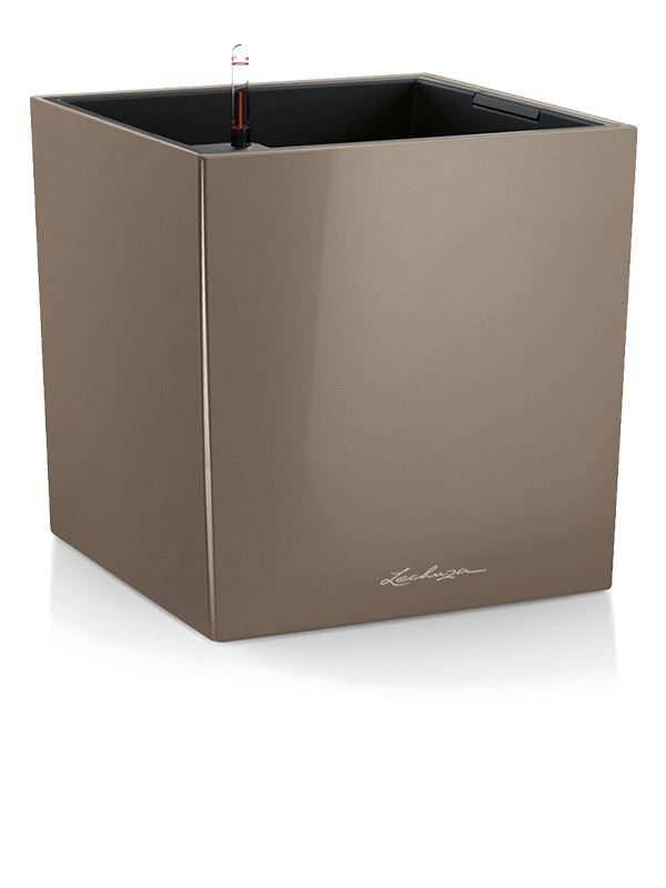 Lechuza Premium Cube 40 Plant Pot 40cm Height 34.5cm Dia All Inclusive Set Taupe High Gloss Pots & Planters