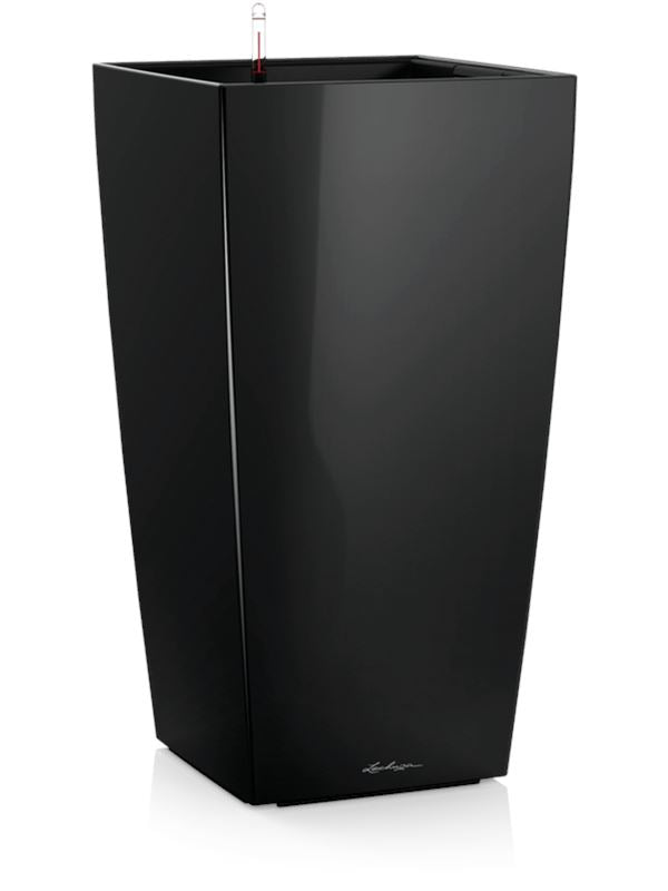 Lechuza Premium Cubico 22 Plant Pot 41cm Height 18.5cm Dia All Inclusive Set Black High Gloss Pots & Planters
