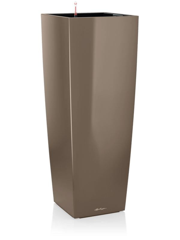 Lechuza Premium Cubico Alto Plant Pot 105cm Height 34.5cm Dia All Inclusive Set Taupe High Gloss Pots & Planters