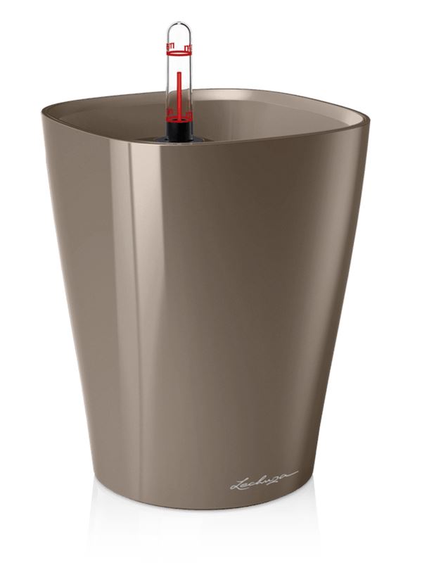 Lechuza Premium Deltini Plant Pot 18cm Height 12.5cm Dia All Inclusive Set Taupe High Gloss Pots & Planters