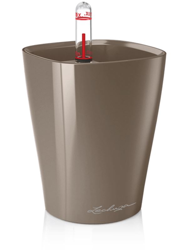 Lechuza Premium Mini-Deltini Plant Pot 13cm Height 8.5cm Dia All Inclusive Set Taupe High Gloss Pots & Planters
