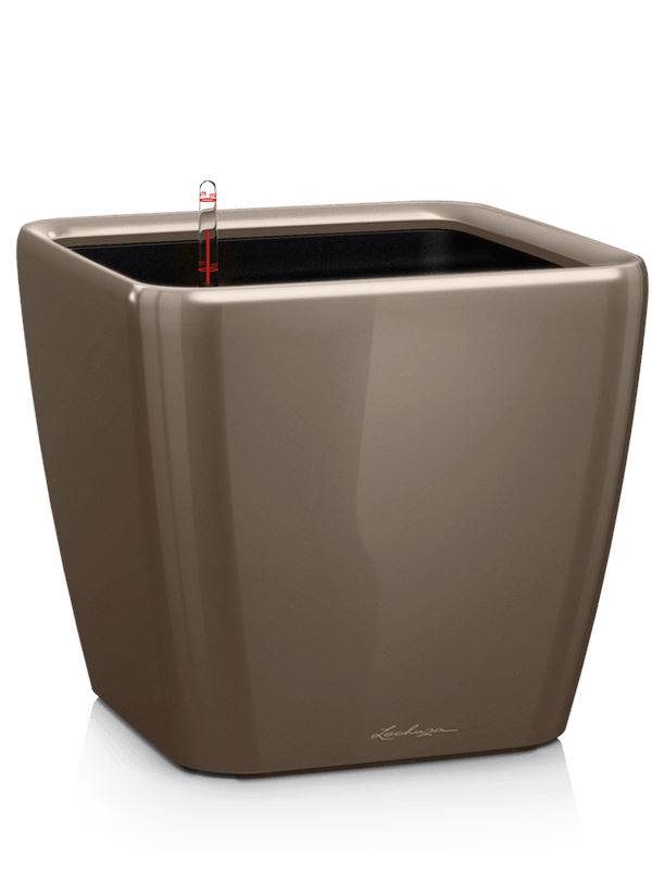 Lechuza Premium Quadro LS 28 Plant Pot 26cm Height 23.5cm Dia All Inclusive Set Taupe High Gloss Pots & Planters
