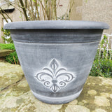 25cm Fleur de Lys Planter Black/White Plant Pot Outdoor Pots
