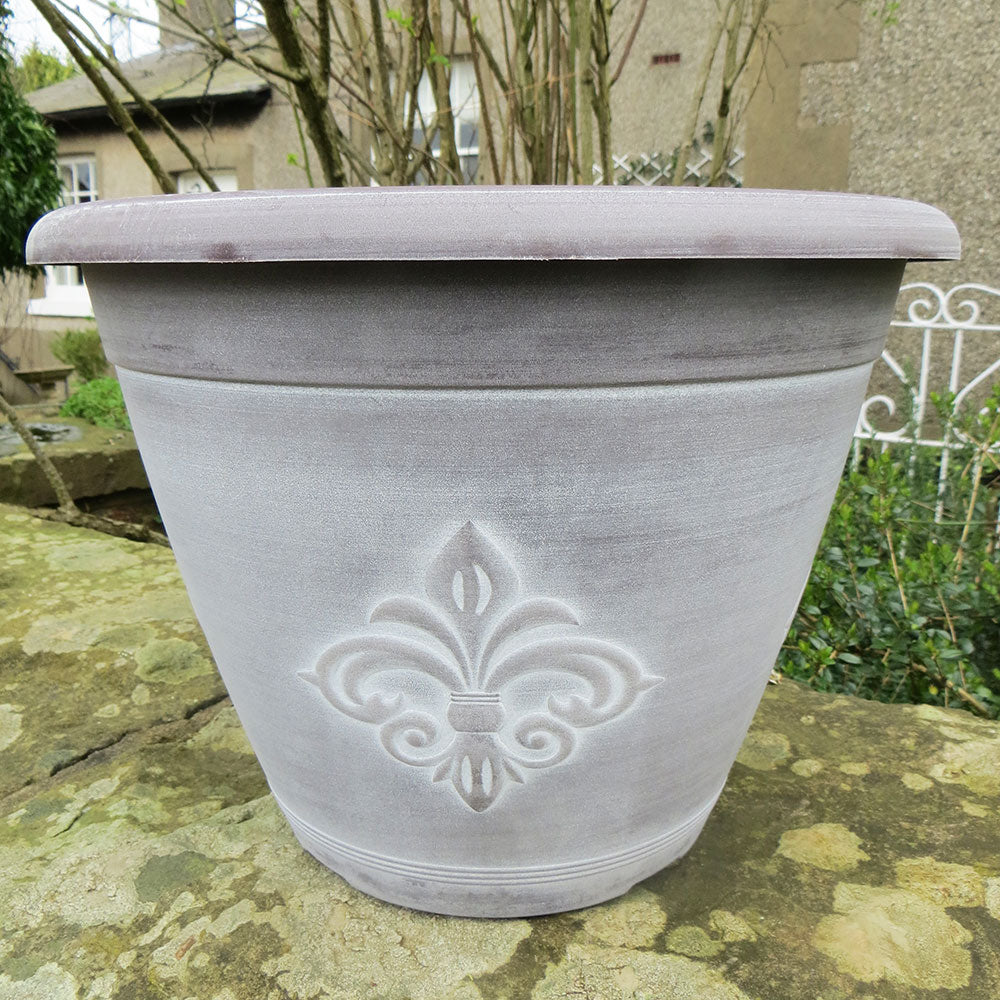 25cm Fleur de Lys Planter Chocolate/White Plant Pot Outdoor Pots