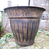 34cm Floral Fluted Planter Gold Plant Pot Outdoor Pots