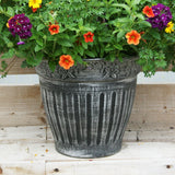 34cm Floral Fluted Planter Silver Plant Pot Outdoor Pots