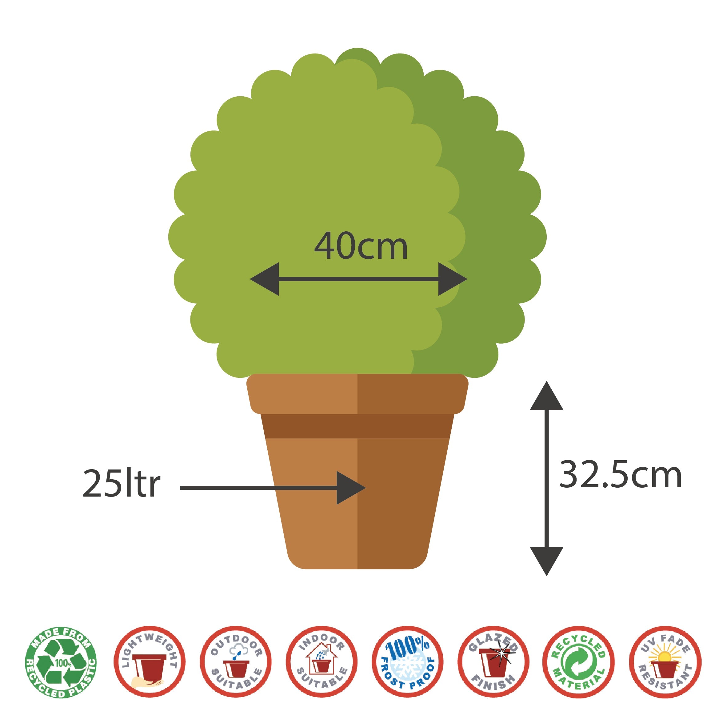 40cm Honey Pot Black Gloss Plant Pot Outdoor Pots