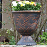 42cm Lattice Urn Black/Copper Plant Pot Outdoor Pots